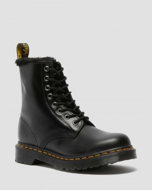  Botas Dr Martens 1460 Serena com forro de pele sintética com cadarço feminino cinza escuro